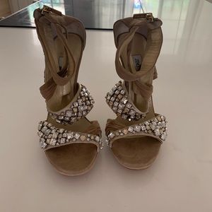Jimmy Choo nude suede and crystal strappy sandals